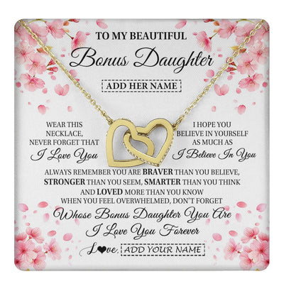 Interlocking Hearts Necklace 18K Yellow Gold Finish | 1 | Personalized To My Beautiful Bonus Daughter From Stepdad Stepmom Necklace Never Forget Birthday Gifts For Stepdaughter Gift Christmas Gift Box Message Card | teecentury.myshopify