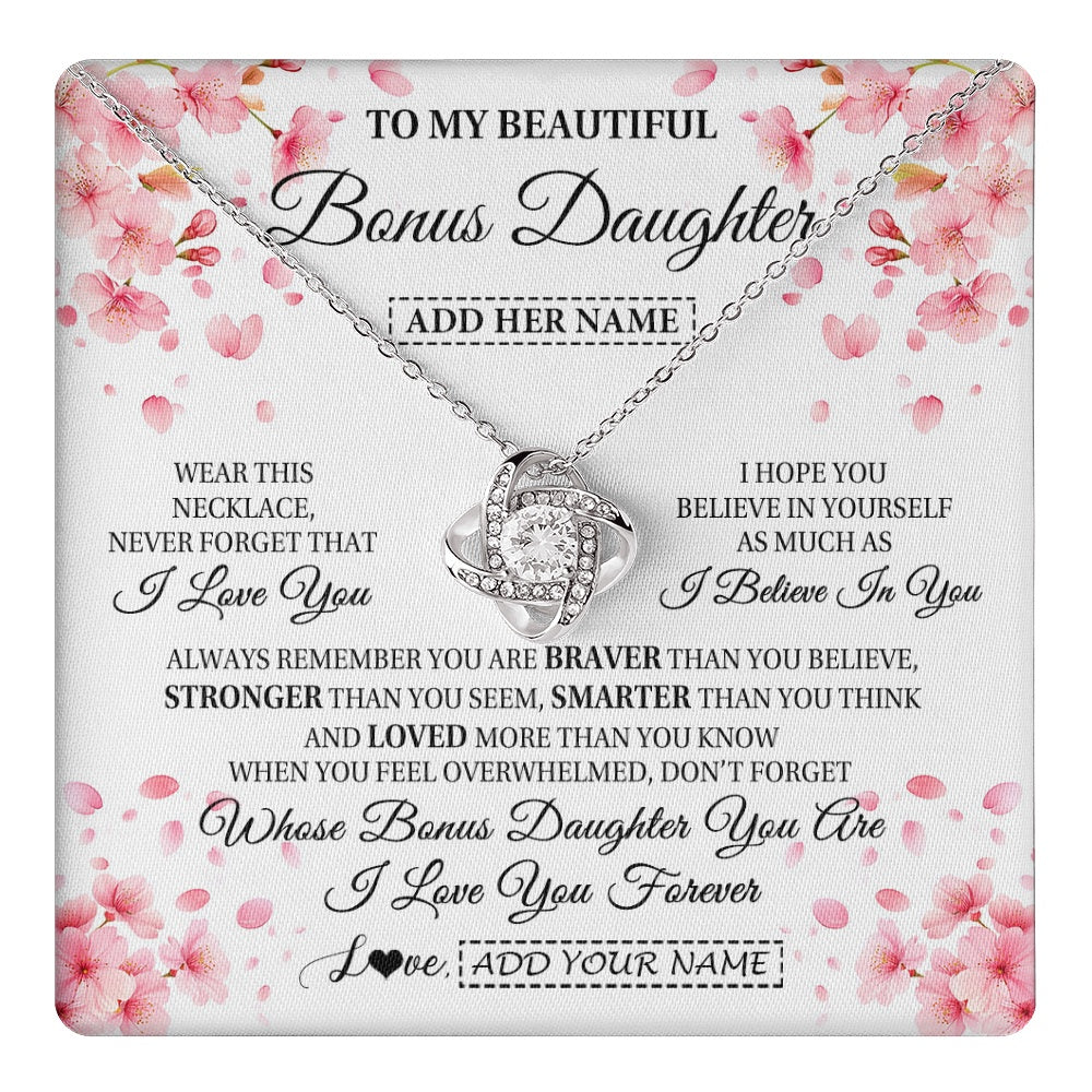 Love Knot Necklace 14K White Gold Finish | 1 | Personalized To My Beautiful Bonus Daughter From Stepdad Stepmom Necklace Never Forget Birthday Gifts For Stepdaughter Gift Christmas Gift Box Message Card | teecentury.myshopify