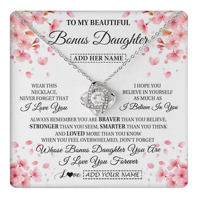 Love Knot Necklace 14K White Gold Finish | 1 | Personalized To My Beautiful Bonus Daughter From Stepdad Stepmom Necklace Never Forget Birthday Gifts For Stepdaughter Gift Christmas Gift Box Message Card | teecentury.myshopify