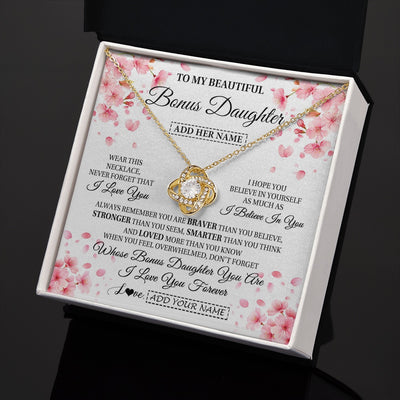 Love Knot Necklace 18K Yellow Gold Finish | 2 | Personalized To My Beautiful Bonus Daughter From Stepdad Stepmom Necklace Never Forget Birthday Gifts For Stepdaughter Gift Christmas Gift Box Message Card | teecentury.myshopify