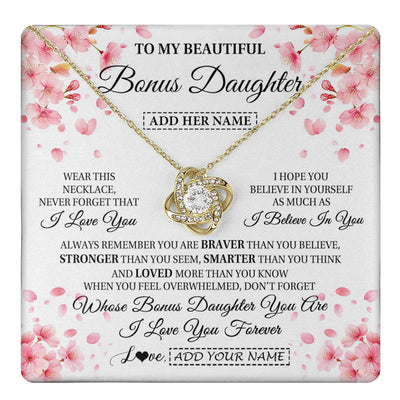 Love Knot Necklace 18K Yellow Gold Finish | 1 | Personalized To My Beautiful Bonus Daughter From Stepdad Stepmom Necklace Never Forget Birthday Gifts For Stepdaughter Gift Christmas Gift Box Message Card | teecentury.myshopify