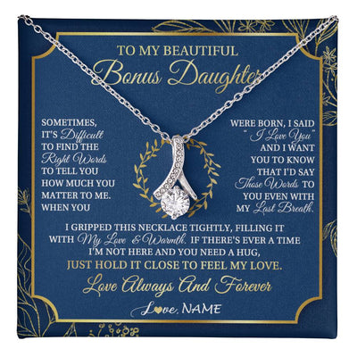 Alluring Beauty Necklace 14K White Gold Finish | 1 | Personalized To My Beautiful Bonus Daughter From Stepmom Dad I Gripped This Necklace Jewelry Birthday Gifts Christmas Customized Gift Box Message Card | teecentury
