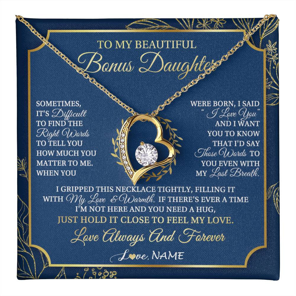 Forever Love Necklace 18K Yellow Gold Finish | 1 | Personalized To My Beautiful Bonus Daughter From Stepmom Dad I Gripped This Necklace Jewelry Birthday Gifts Christmas Customized Gift Box Message Card | teecentury