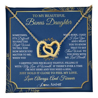 Interlocking Hearts Necklace 18K Yellow Gold Finish | 1 | Personalized To My Beautiful Bonus Daughter From Stepmom Dad I Gripped This Necklace Jewelry Birthday Gifts Christmas Customized Gift Box Message Card | teecentury