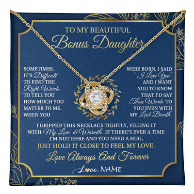 Love Knot Necklace 18K Yellow Gold Finish | 1 | Personalized To My Beautiful Bonus Daughter From Stepmom Dad I Gripped This Necklace Jewelry Birthday Gifts Christmas Customized Gift Box Message Card | teecentury