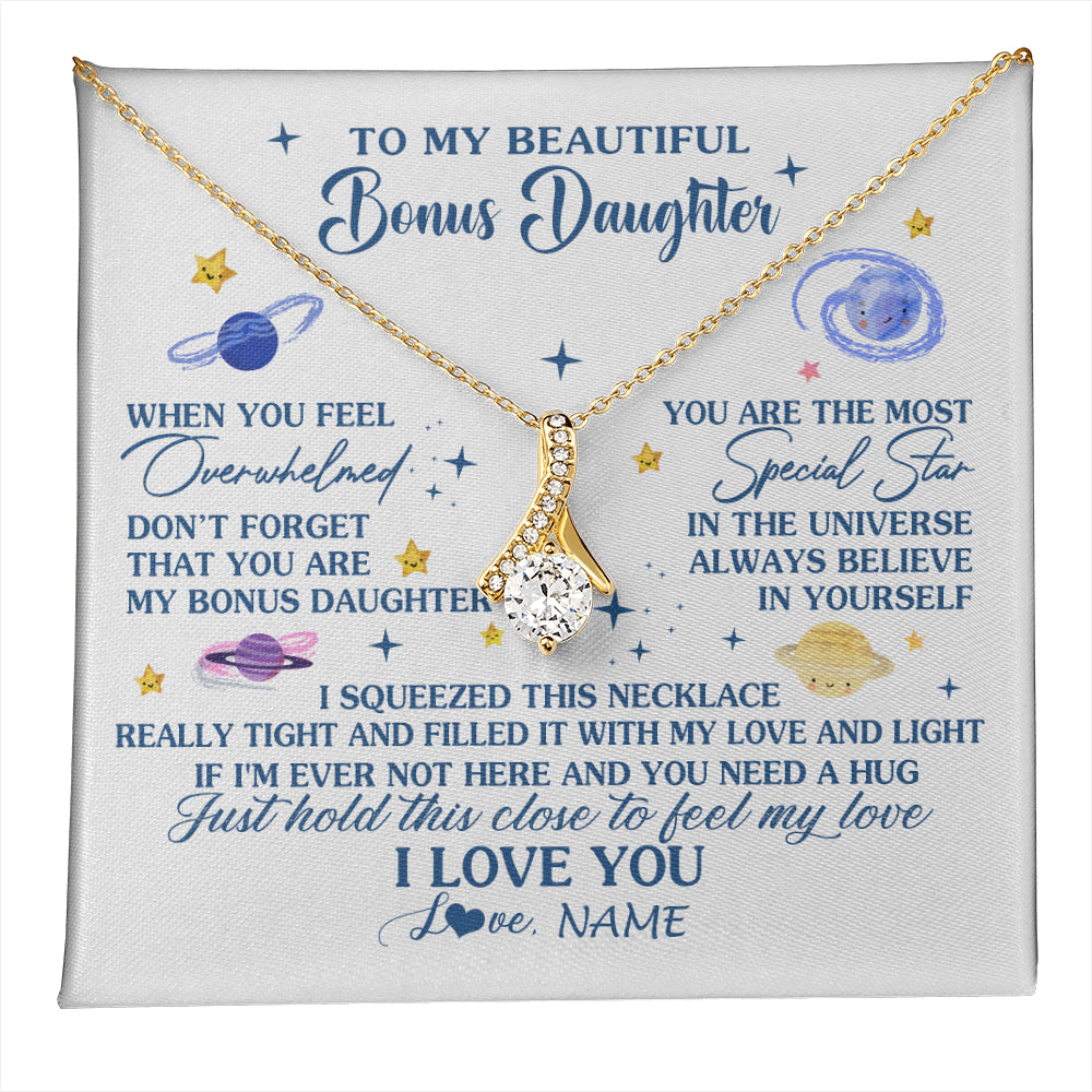 Alluring Beauty Necklace 18K Yellow Gold Finish | 1 | Personalized To My Beautiful Bonus Daughter Gifs From Bonus Mom Necklace Inspirational Stepddaughter Birthday Gifts Christmas Customized Gift Box Message Card | teecentury