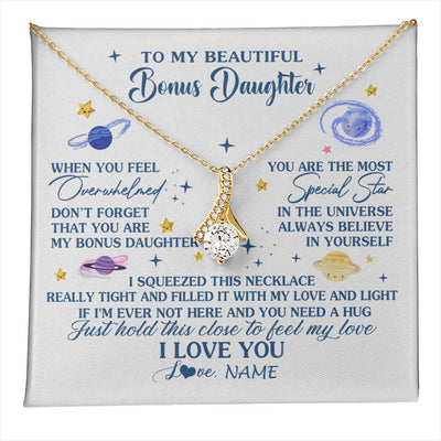 Alluring Beauty Necklace 18K Yellow Gold Finish | 1 | Personalized To My Beautiful Bonus Daughter Gifs From Bonus Mom Necklace Inspirational Stepddaughter Birthday Gifts Christmas Customized Gift Box Message Card | teecentury