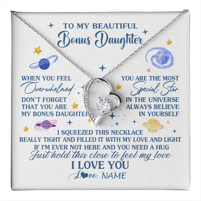 Forever Love Necklace 14K White Gold Finish | 1 | Personalized To My Beautiful Bonus Daughter Gifs From Bonus Mom Necklace Inspirational Stepddaughter Birthday Gifts Christmas Customized Gift Box Message Card | teecentury