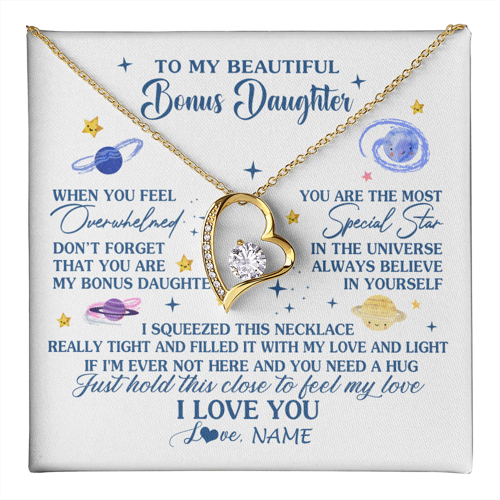 Forever Love Necklace 18K Yellow Gold Finish | 1 | Personalized To My Beautiful Bonus Daughter Gifs From Bonus Mom Necklace Inspirational Stepddaughter Birthday Gifts Christmas Customized Gift Box Message Card | teecentury