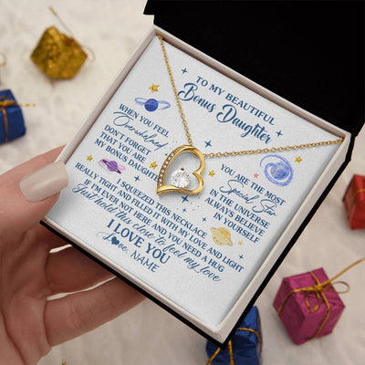 Forever Love Necklace 18K Yellow Gold Finish | 2 | Personalized To My Beautiful Bonus Daughter Gifs From Bonus Mom Necklace Inspirational Stepddaughter Birthday Gifts Christmas Customized Gift Box Message Card | teecentury