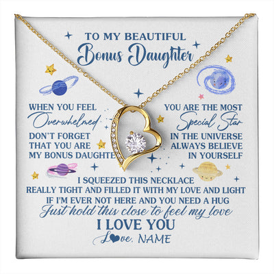 Forever Love Necklace 18K Yellow Gold Finish | 1 | Personalized To My Beautiful Bonus Daughter Gifs From Bonus Mom Necklace Inspirational Stepddaughter Birthday Gifts Christmas Customized Gift Box Message Card | teecentury