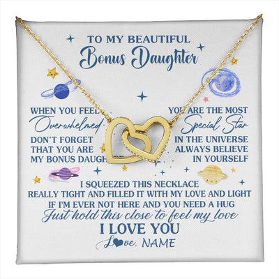 Interlocking Hearts Necklace 18K Yellow Gold Finish | 1 | Personalized To My Beautiful Bonus Daughter Gifs From Bonus Mom Necklace Inspirational Stepddaughter Birthday Gifts Christmas Customized Gift Box Message Card | teecentury