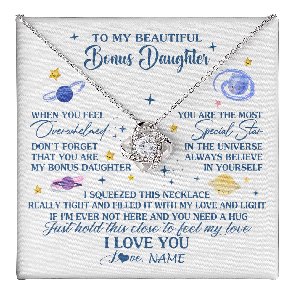 Love Knot Necklace 14K White Gold Finish | 1 | Personalized To My Beautiful Bonus Daughter Gifs From Bonus Mom Necklace Inspirational Stepddaughter Birthday Gifts Christmas Customized Gift Box Message Card | teecentury