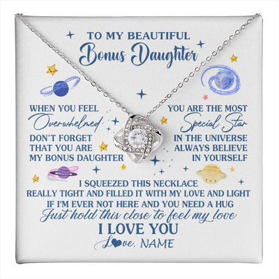 Love Knot Necklace 14K White Gold Finish | 1 | Personalized To My Beautiful Bonus Daughter Gifs From Bonus Mom Necklace Inspirational Stepddaughter Birthday Gifts Christmas Customized Gift Box Message Card | teecentury