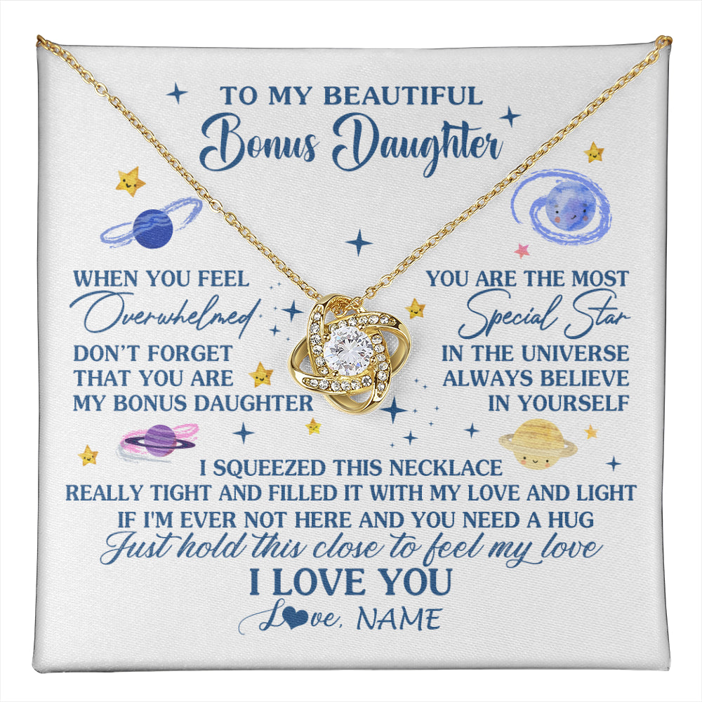 Love Knot Necklace 18K Yellow Gold Finish | 1 | Personalized To My Beautiful Bonus Daughter Gifs From Bonus Mom Necklace Inspirational Stepddaughter Birthday Gifts Christmas Customized Gift Box Message Card | teecentury