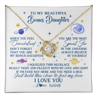 Love Knot Necklace 18K Yellow Gold Finish | 1 | Personalized To My Beautiful Bonus Daughter Gifs From Bonus Mom Necklace Inspirational Stepddaughter Birthday Gifts Christmas Customized Gift Box Message Card | teecentury