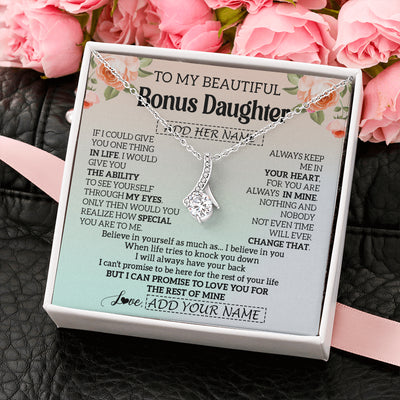 Alluring Beauty Necklace 14K White Gold Finish | 2 | Personalized To My Beautiful Bonus Daughter Gifts Necklace From Step Mom Love Jewelry For Stepddaughter Birthday Christmas Customized Gift Box Message Card | teecentury