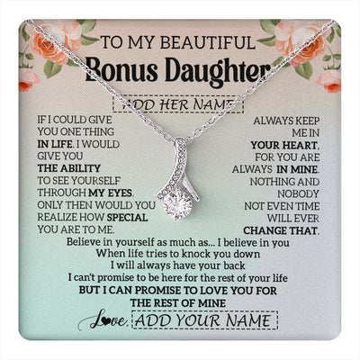 Alluring Beauty Necklace 14K White Gold Finish | 1 | Personalized To My Beautiful Bonus Daughter Gifts Necklace From Step Mom Love Jewelry For Stepddaughter Birthday Christmas Customized Gift Box Message Card | teecentury