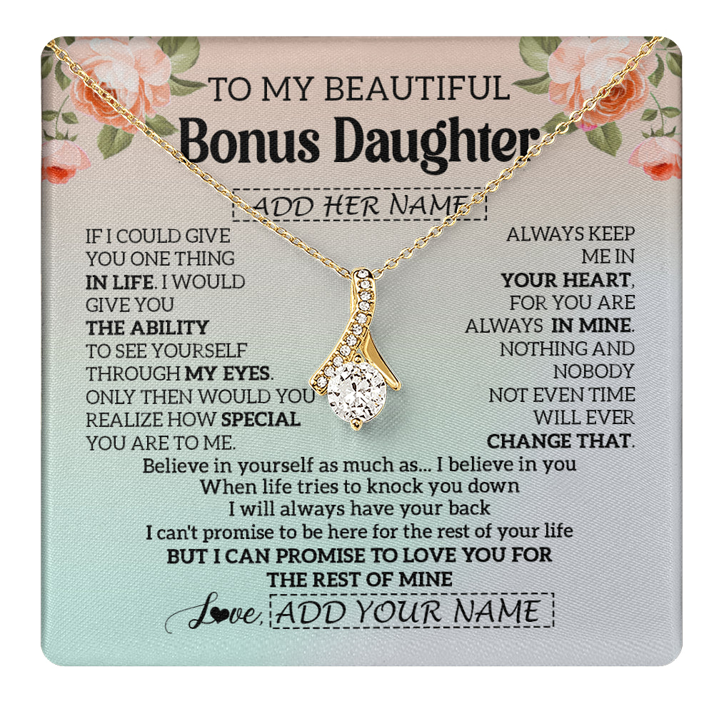 Alluring Beauty Necklace 18K Yellow Gold Finish | 1 | Personalized To My Beautiful Bonus Daughter Gifts Necklace From Step Mom Love Jewelry For Stepddaughter Birthday Christmas Customized Gift Box Message Card | teecentury