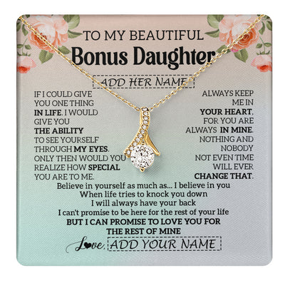 Alluring Beauty Necklace 18K Yellow Gold Finish | 1 | Personalized To My Beautiful Bonus Daughter Gifts Necklace From Step Mom Love Jewelry For Stepddaughter Birthday Christmas Customized Gift Box Message Card | teecentury