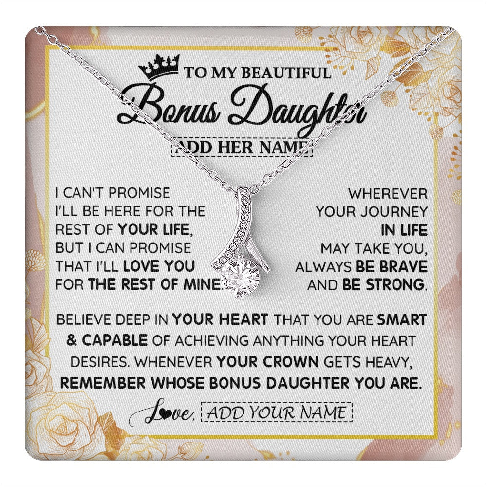 Alluring Beauty Necklace 14K White Gold Finish | 1 | Personalized To My Beautiful Bonus Daughter Gifts Necklace From Stepmom Stepdad Crown Jewelry Present On Birthday Stepdaughter Christmas Gift Box Message Card | https://teecentury.