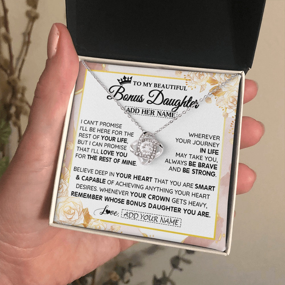 Love Knot Necklace 14K White Gold Finish | 2 | Personalized To My Beautiful Bonus Daughter Gifts Necklace From Stepmom Stepdad Crown Jewelry Present On Birthday Stepdaughter Christmas Gift Box Message Card | https://teecentury.