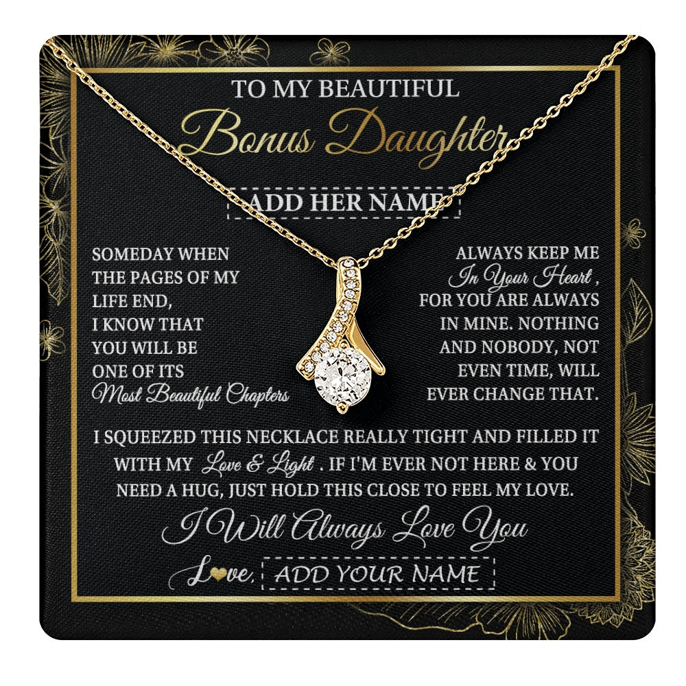 Alluring Beauty Necklace 18K Yellow Gold Finish | 1 | Personalized To My Beautiful Bonus Daughter Gifts Necklace From Stepmom Stepdad Feel My Love For Adult Stepdaughter Christmas Graduation Gift Box Message Card | https://teecentury.