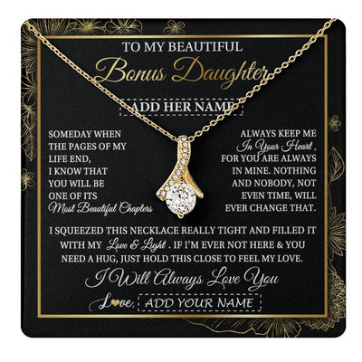 Alluring Beauty Necklace 18K Yellow Gold Finish | 1 | Personalized To My Beautiful Bonus Daughter Gifts Necklace From Stepmom Stepdad Feel My Love For Adult Stepdaughter Christmas Graduation Gift Box Message Card | https://teecentury.