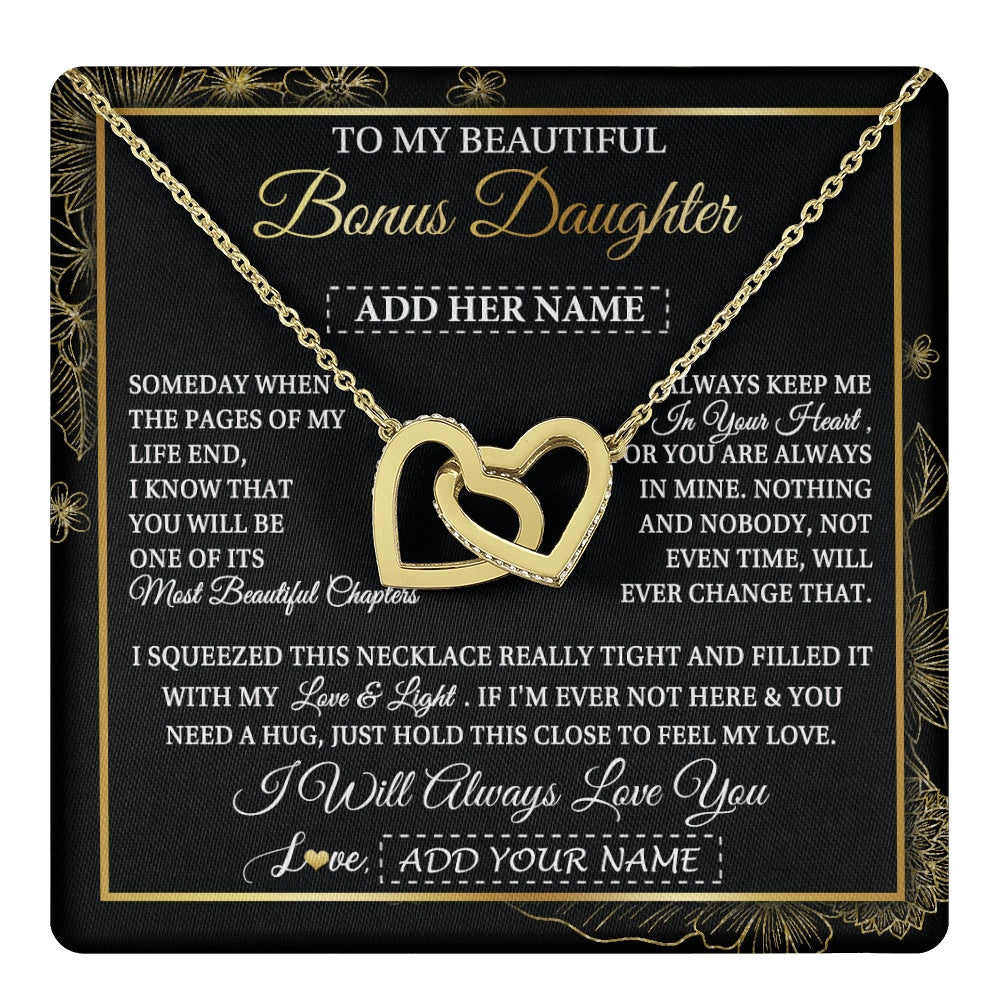 Interlocking Hearts Necklace 18K Yellow Gold Finish | 1 | Personalized To My Beautiful Bonus Daughter Gifts Necklace From Stepmom Stepdad Feel My Love For Adult Stepdaughter Christmas Graduation Gift Box Message Card | https://teecentury.