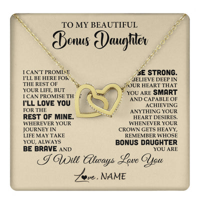 Interlocking Hearts Necklace 18K Yellow Gold Finish | 1 | Personalized To My Beautiful Bonus Daughter Gifts Necklace From Stepmom Stepdad Inspirational Birthday Gift For Stepddaughter Graduation Christmas Message Card | teecentury