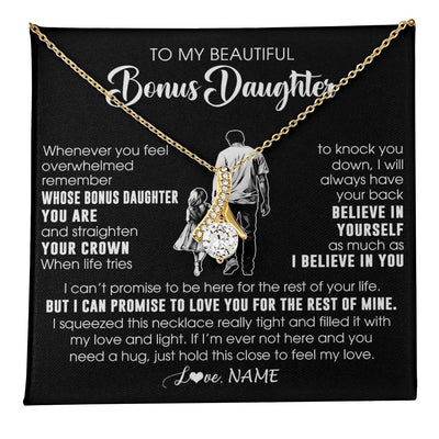Alluring Beauty Necklace 18K Yellow Gold Finish | 1 | Personalized To My Beautiful Bonus Daughter Necklace From Step Dad Believe In Yourself Stepdaughter Birthday Gifts Jewelry Christmas Customized Message Card | teecentury