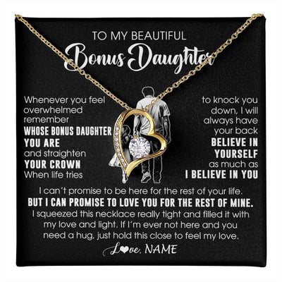 Forever Love Necklace 18K Yellow Gold Finish | 1 | Personalized To My Beautiful Bonus Daughter Necklace From Step Dad Believe In Yourself Stepdaughter Birthday Gifts Jewelry Christmas Customized Message Card | teecentury