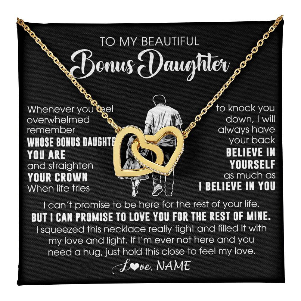 Interlocking Hearts Necklace 18K Yellow Gold Finish | 1 | Personalized To My Beautiful Bonus Daughter Necklace From Step Dad Believe In Yourself Stepdaughter Birthday Gifts Jewelry Christmas Customized Message Card | teecentury