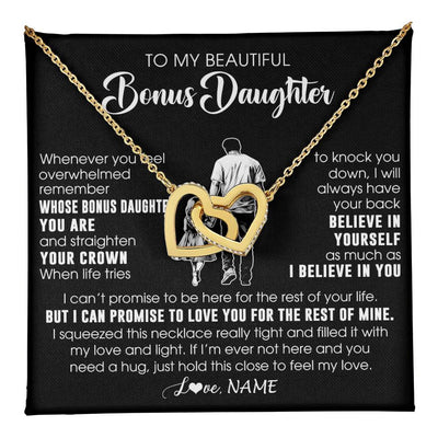 Interlocking Hearts Necklace 18K Yellow Gold Finish | 1 | Personalized To My Beautiful Bonus Daughter Necklace From Step Dad Believe In Yourself Stepdaughter Birthday Gifts Jewelry Christmas Customized Message Card | teecentury