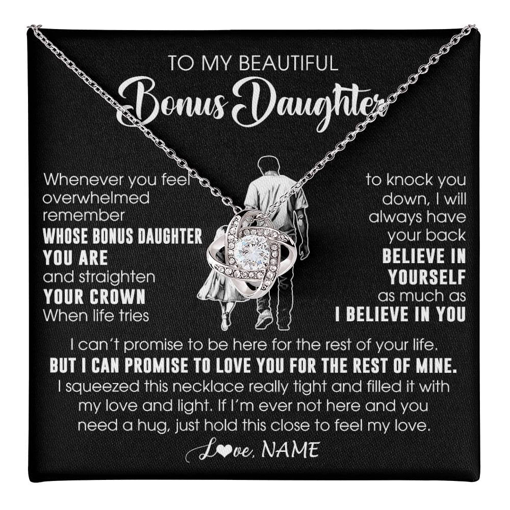 Love Knot Necklace 14K White Gold Finish | 1 | Personalized To My Beautiful Bonus Daughter Necklace From Step Dad Believe In Yourself Stepdaughter Birthday Gifts Jewelry Christmas Customized Message Card | teecentury