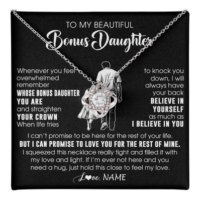 Love Knot Necklace 14K White Gold Finish | 1 | Personalized To My Beautiful Bonus Daughter Necklace From Step Dad Believe In Yourself Stepdaughter Birthday Gifts Jewelry Christmas Customized Message Card | teecentury