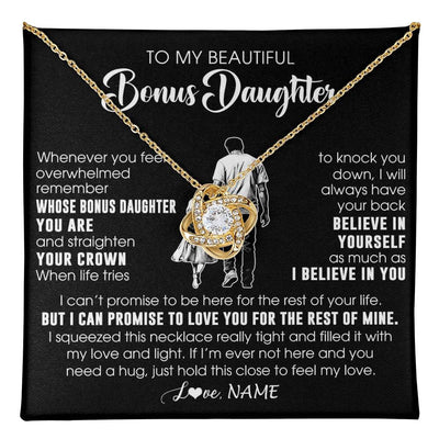 Love Knot Necklace 18K Yellow Gold Finish | 1 | Personalized To My Beautiful Bonus Daughter Necklace From Step Dad Believe In Yourself Stepdaughter Birthday Gifts Jewelry Christmas Customized Message Card | teecentury
