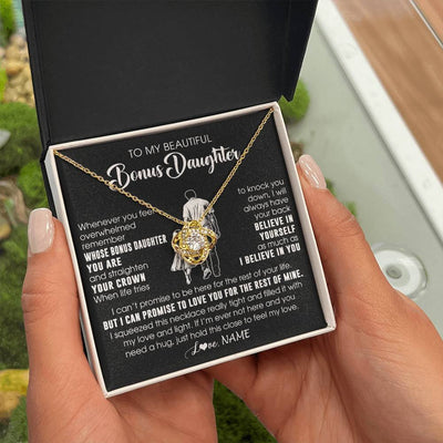 Love Knot Necklace 18K Yellow Gold Finish | 2 | Personalized To My Beautiful Bonus Daughter Necklace From Step Dad Believe In Yourself Stepdaughter Birthday Gifts Jewelry Christmas Customized Message Card | teecentury