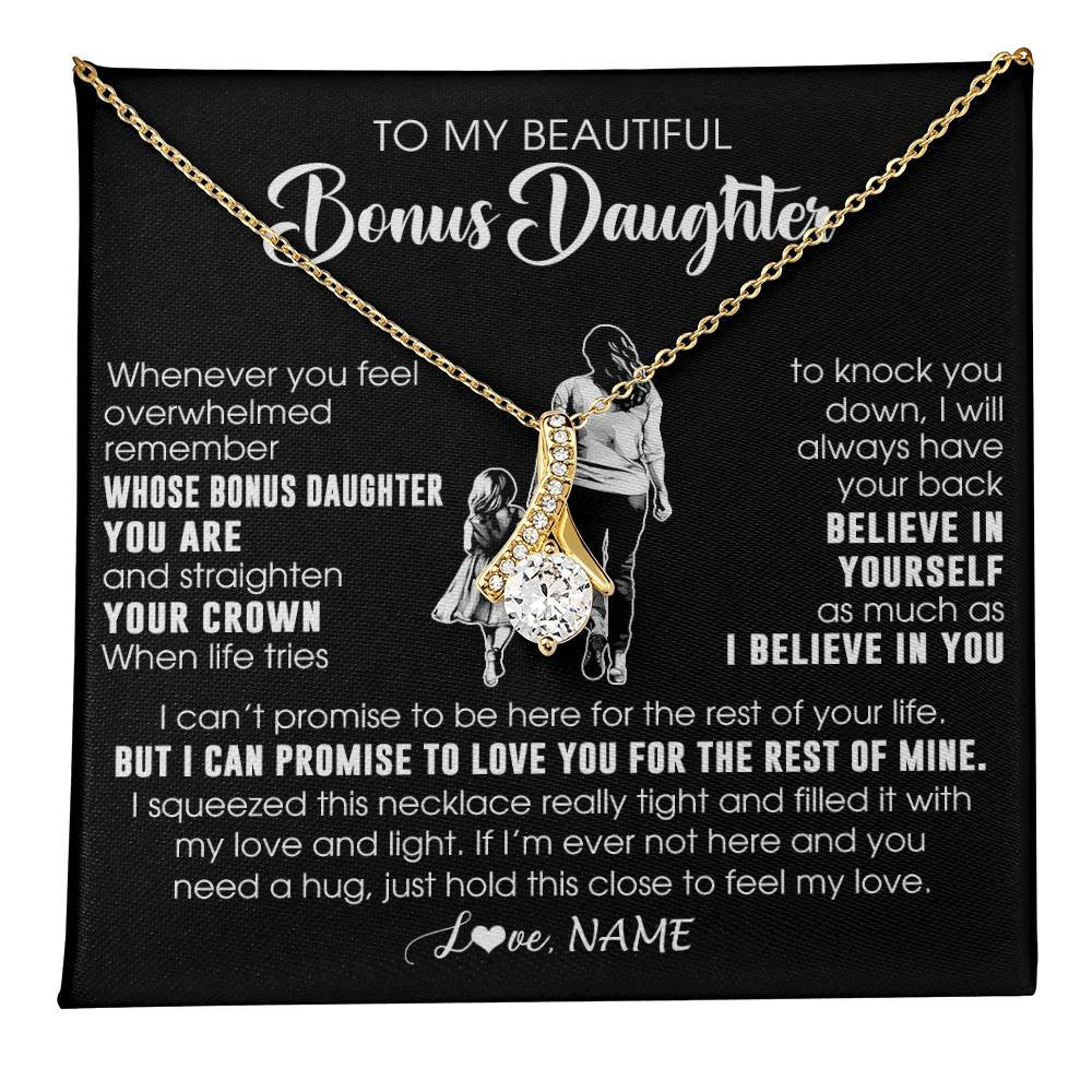 Alluring Beauty Necklace 18K Yellow Gold Finish | 1 | Personalized To My Beautiful Bonus Daughter Necklace From Step Mom Believe In Yourself Stepdaughter Birthday Gifts Jewelry Christmas Customized Message Card | teecentury