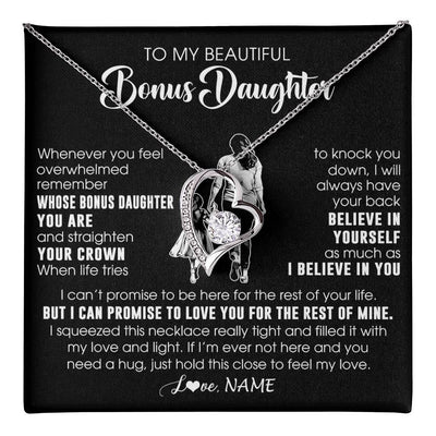 Forever Love Necklace 14K White Gold Finish | 1 | Personalized To My Beautiful Bonus Daughter Necklace From Step Mom Believe In Yourself Stepdaughter Birthday Gifts Jewelry Christmas Customized Message Card | teecentury