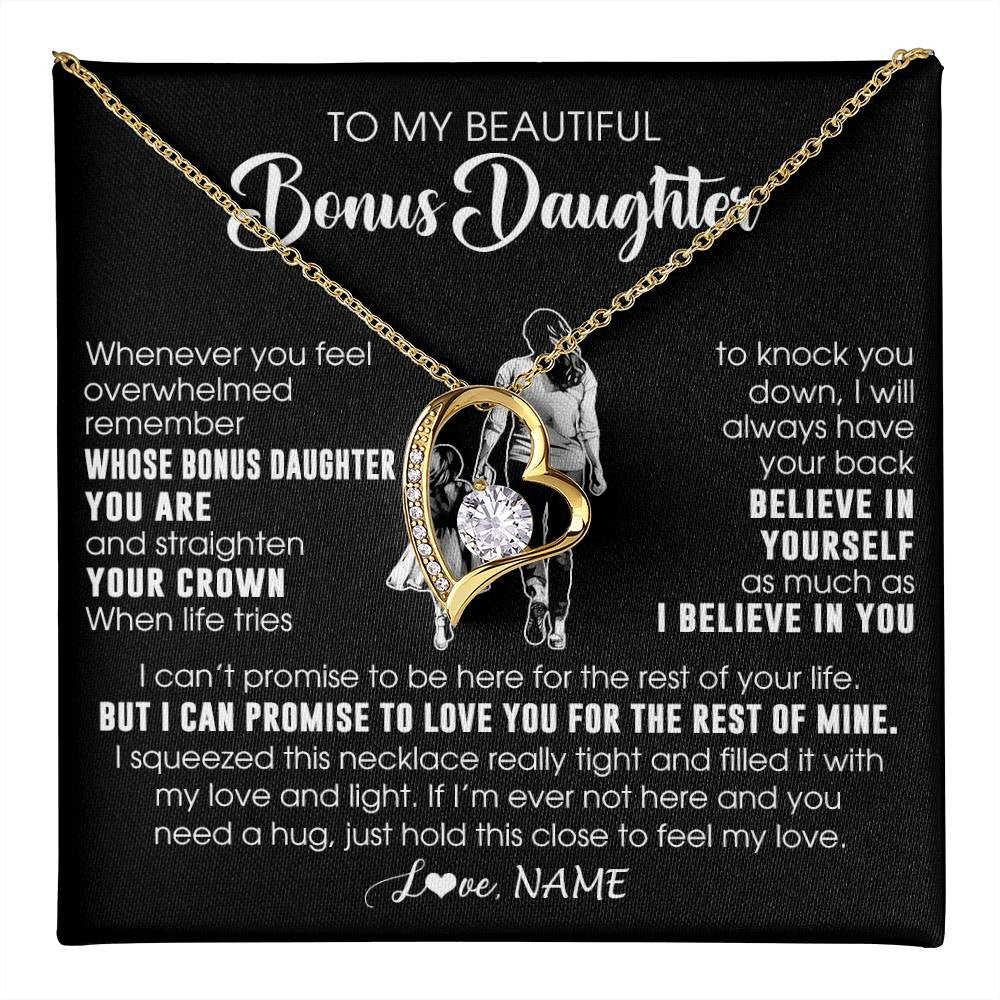 Forever Love Necklace 18K Yellow Gold Finish | 1 | Personalized To My Beautiful Bonus Daughter Necklace From Step Mom Believe In Yourself Stepdaughter Birthday Gifts Jewelry Christmas Customized Message Card | teecentury