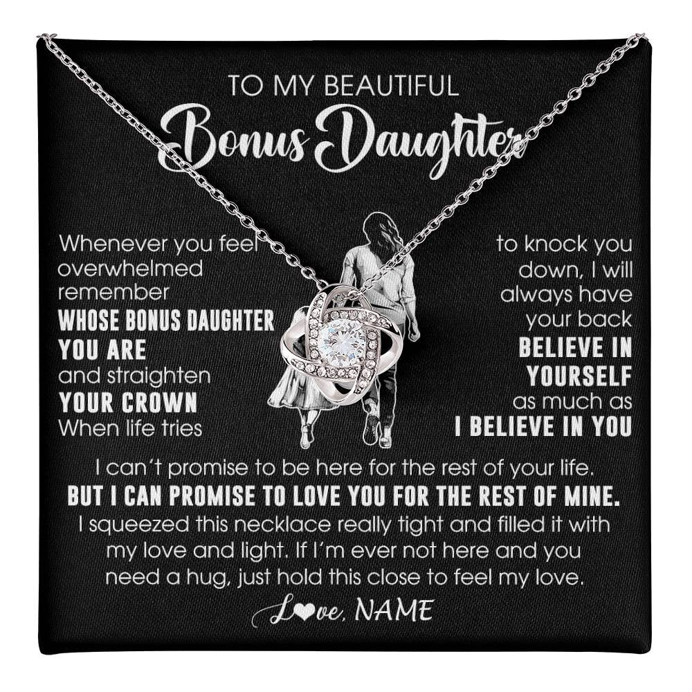 Love Knot Necklace 14K White Gold Finish | 1 | Personalized To My Beautiful Bonus Daughter Necklace From Step Mom Believe In Yourself Stepdaughter Birthday Gifts Jewelry Christmas Customized Message Card | teecentury