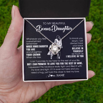 Love Knot Necklace 14K White Gold Finish | 2 | Personalized To My Beautiful Bonus Daughter Necklace From Step Mom Believe In Yourself Stepdaughter Birthday Gifts Jewelry Christmas Customized Message Card | teecentury