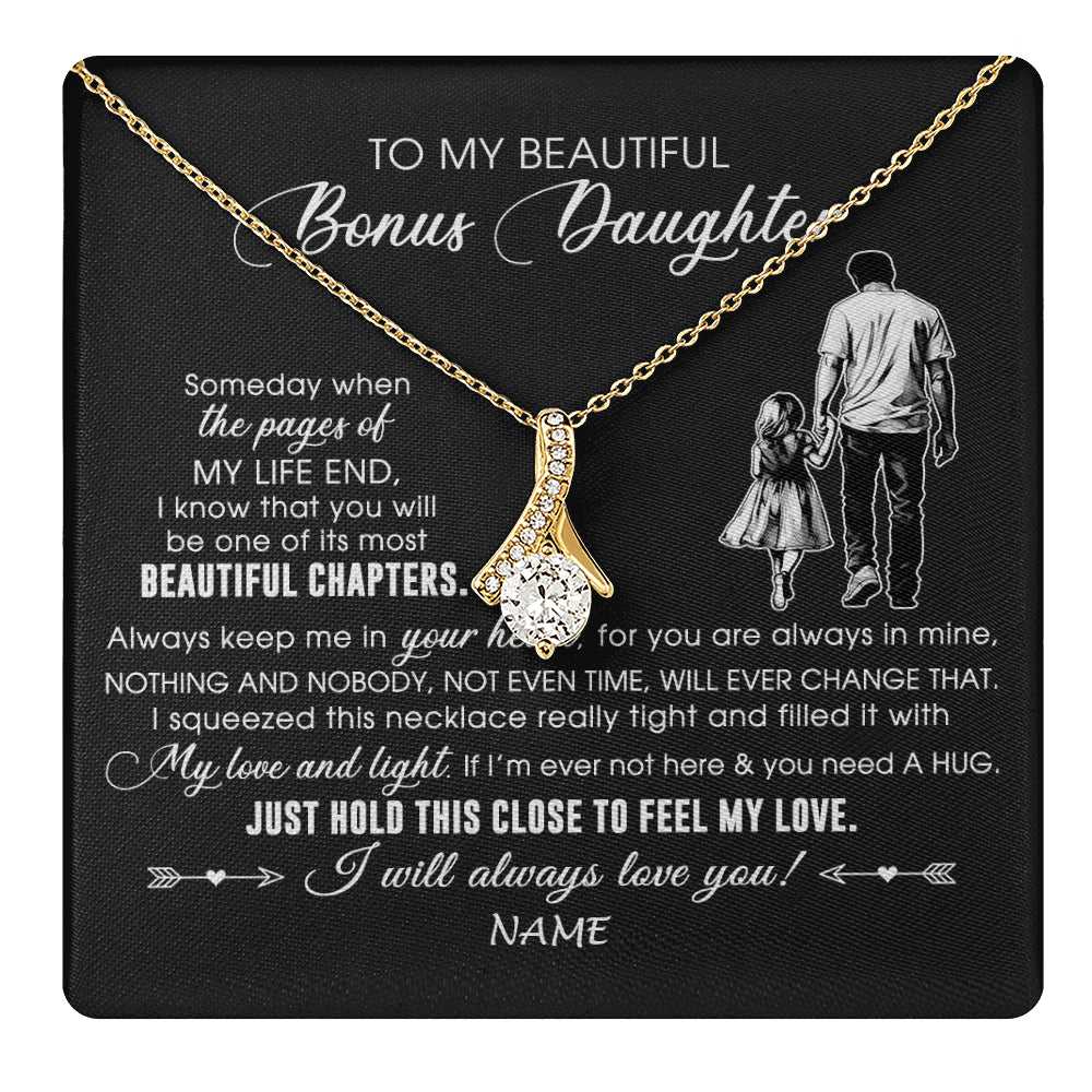Alluring Beauty Necklace 18K Yellow Gold Finish | 1 | Personalized To My Beautiful Bonus Daughter Necklace From Stepdad Always Love You Stepdaugher Birthday Graduation Christmas Customized Gift Box Message Card | teecentury