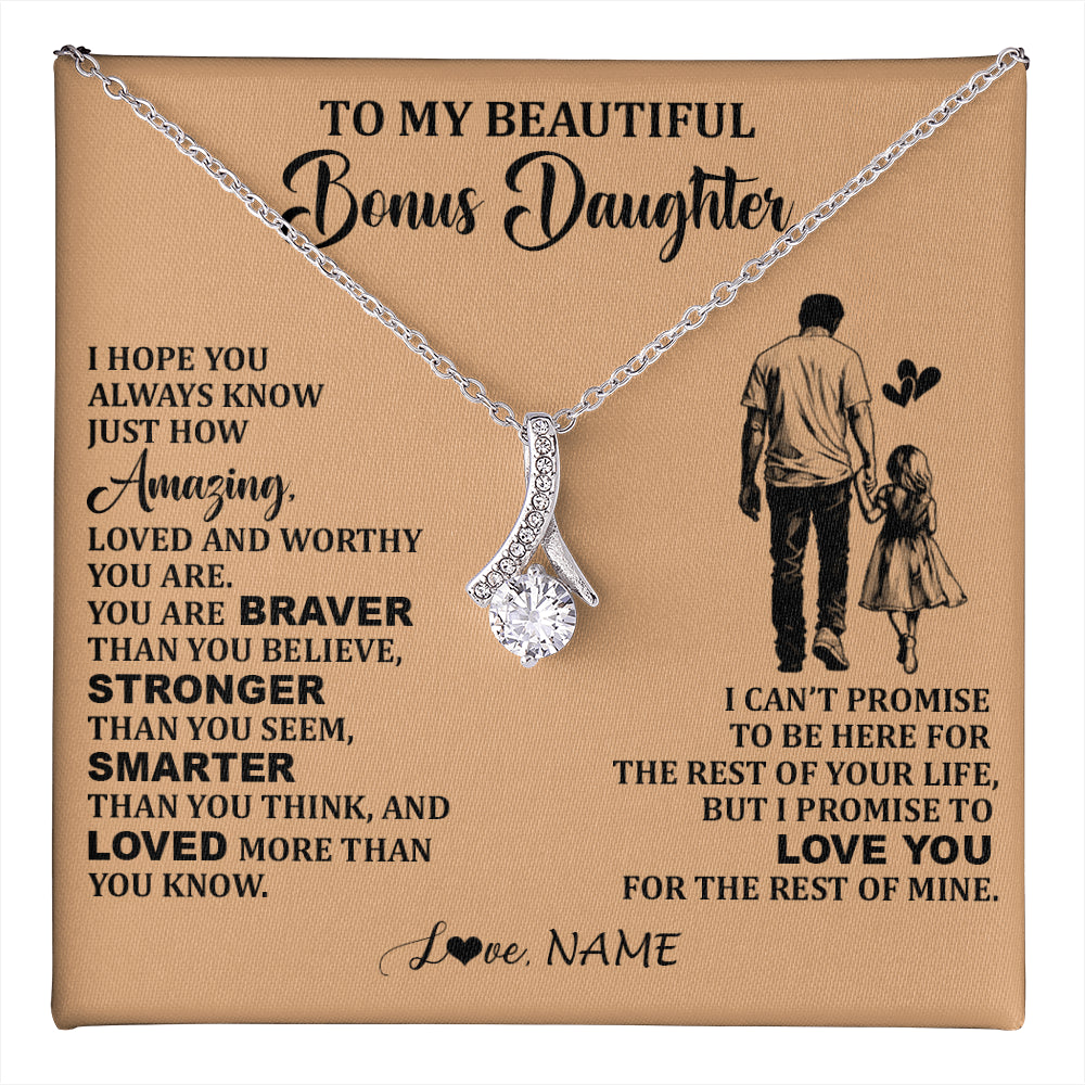 Alluring Beauty Necklace 14K White Gold Finish | 1 | Personalized To My Beautiful Bonus Daughter Necklace From Stepdad Promise To Love You Stepddaughter Birthday JewelryChristmas Customized Gift Box Message Card | teecentury