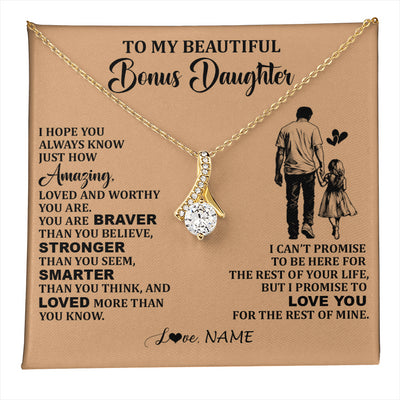Alluring Beauty Necklace 18K Yellow Gold Finish | 1 | Personalized To My Beautiful Bonus Daughter Necklace From Stepdad Promise To Love You Stepddaughter Birthday JewelryChristmas Customized Gift Box Message Card | teecentury