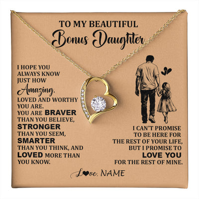 Forever Love Necklace 18K Yellow Gold Finish | 1 | Personalized To My Beautiful Bonus Daughter Necklace From Stepdad Promise To Love You Stepddaughter Birthday JewelryChristmas Customized Gift Box Message Card | teecentury