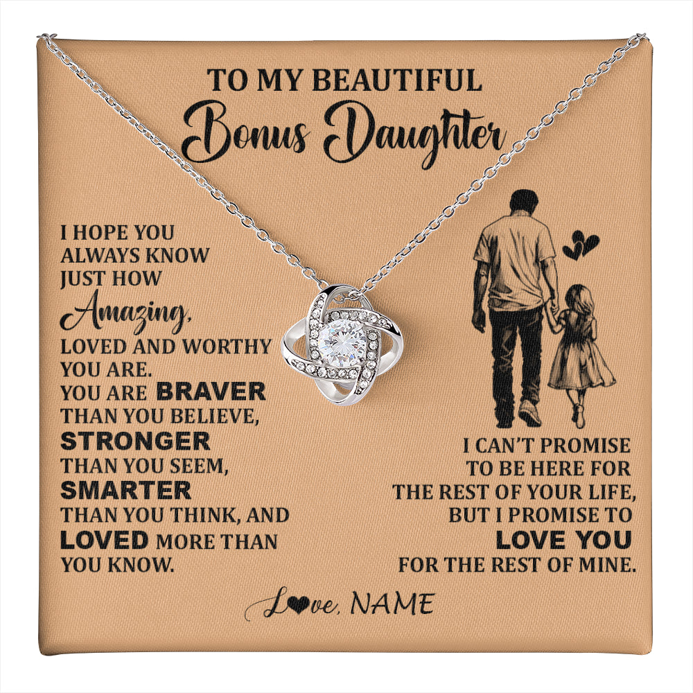 Love Knot Necklace 14K White Gold Finish | 1 | Personalized To My Beautiful Bonus Daughter Necklace From Stepdad Promise To Love You Stepddaughter Birthday JewelryChristmas Customized Gift Box Message Card | teecentury