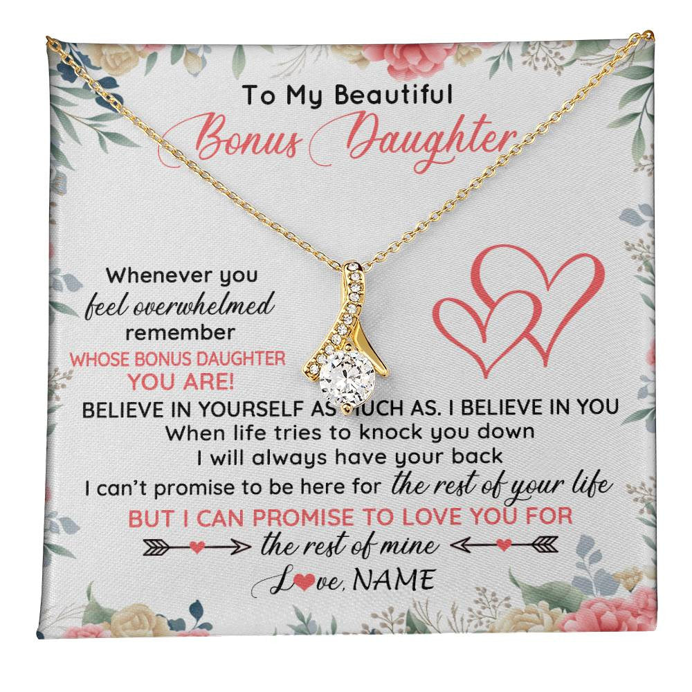 Alluring Beauty Necklace 18K Yellow Gold Finish | 1 | Personalized To My Beautiful Bonus Daughter Necklace From Stepfather Believe In You Stepdaughter Birthday Christmas Jewelry Customized Gift Box Message Card | teecentury