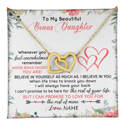 Interlocking Hearts Necklace 18K Yellow Gold Finish | 1 | Personalized To My Beautiful Bonus Daughter Necklace From Stepfather Believe In You Stepdaughter Birthday Christmas Jewelry Customized Gift Box Message Card | teecentury